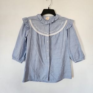 🌸Vintage blue cottage core 3/4 sleeve button down top Size M (runs small)